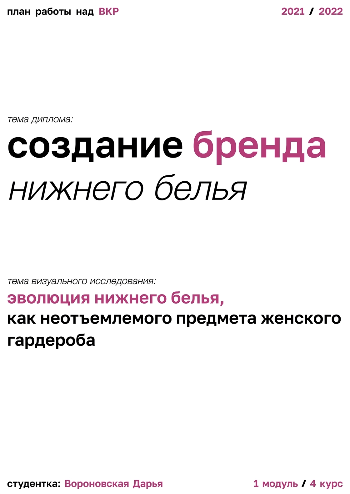 Студенческое портфолио / План работы над ВКР. Создание бренда нижнего белья.